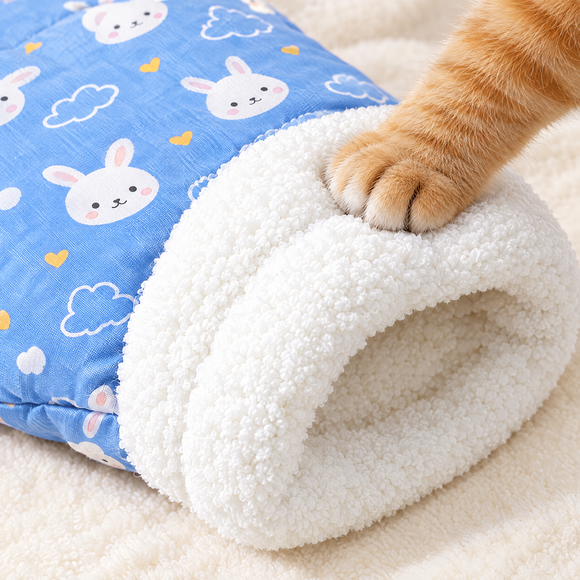 Thick sherpa lining of the Purrden sack